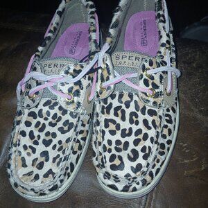 Brand New. Leopard Print Sperry’s Pink And Leather Size 6.5